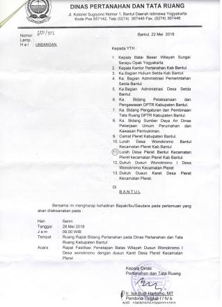 Rapat Fasilitasi Penetapan Batas Wilayah Dusun Wonokromo I dengan Dusun Karet
